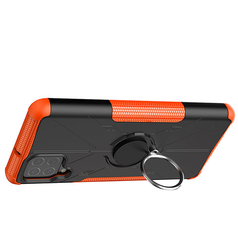 Silikon Hülle Handyhülle und Kunststoff Schutzhülle Hartschalen Tasche mit Magnetisch Fingerring Ständer JX2 für Samsung Galaxy M62 4G Orange