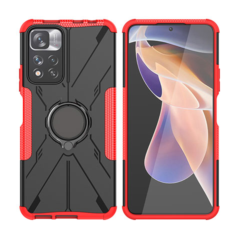 Silikon Hülle Handyhülle und Kunststoff Schutzhülle Hartschalen Tasche mit Magnetisch Fingerring Ständer JX2 für Xiaomi Mi 11i 5G (2022) Pink