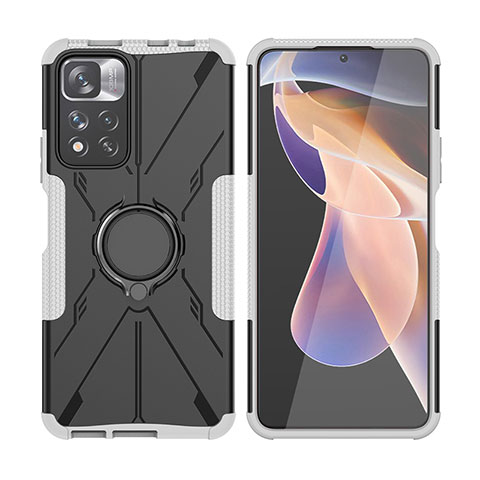 Silikon Hülle Handyhülle und Kunststoff Schutzhülle Hartschalen Tasche mit Magnetisch Fingerring Ständer JX2 für Xiaomi Mi 11i 5G (2022) Silber