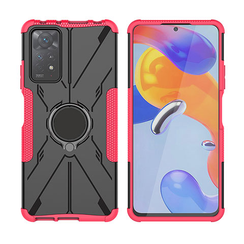 Silikon Hülle Handyhülle und Kunststoff Schutzhülle Hartschalen Tasche mit Magnetisch Fingerring Ständer JX2 für Xiaomi Redmi Note 11 Pro 5G Rot