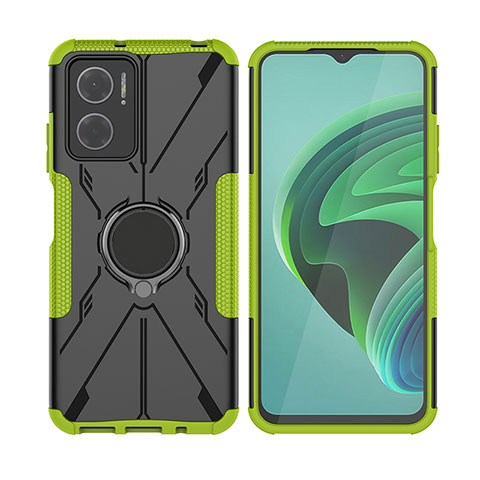 Silikon Hülle Handyhülle und Kunststoff Schutzhülle Hartschalen Tasche mit Magnetisch Fingerring Ständer JX2 für Xiaomi Redmi Note 11E 5G Grün