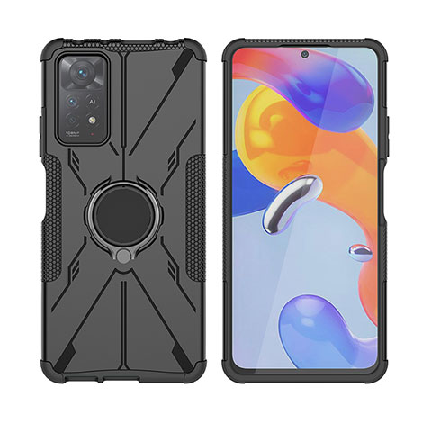 Silikon Hülle Handyhülle und Kunststoff Schutzhülle Hartschalen Tasche mit Magnetisch Fingerring Ständer JX2 für Xiaomi Redmi Note 12 Pro 4G Schwarz