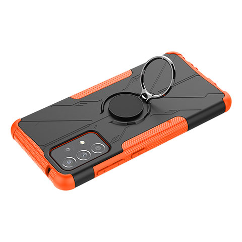 Silikon Hülle Handyhülle und Kunststoff Schutzhülle Hartschalen Tasche mit Magnetisch Fingerring Ständer JX3 für Samsung Galaxy A52s 5G Orange