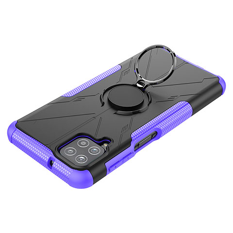 Silikon Hülle Handyhülle und Kunststoff Schutzhülle Hartschalen Tasche mit Magnetisch Fingerring Ständer JX3 für Samsung Galaxy M12 Violett