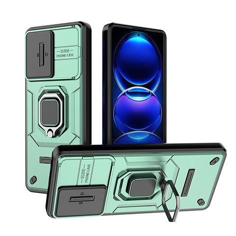 Silikon Hülle Handyhülle und Kunststoff Schutzhülle Hartschalen Tasche mit Magnetisch Fingerring Ständer K1C für Xiaomi Redmi Note 12 Pro+ Plus 5G Grün