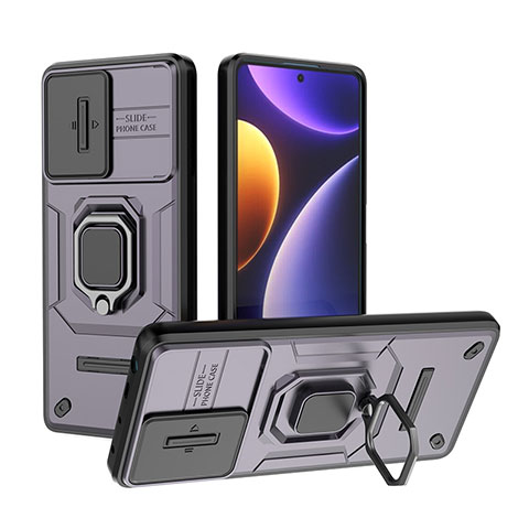 Silikon Hülle Handyhülle und Kunststoff Schutzhülle Hartschalen Tasche mit Magnetisch Fingerring Ständer K1C für Xiaomi Redmi Note 12 Turbo 5G Violett