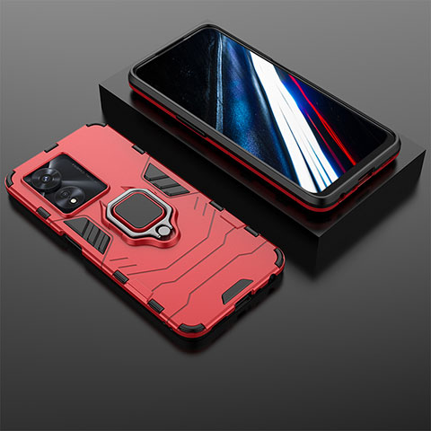 Silikon Hülle Handyhülle und Kunststoff Schutzhülle Hartschalen Tasche mit Magnetisch Fingerring Ständer KC1 für Oppo A18 Rot