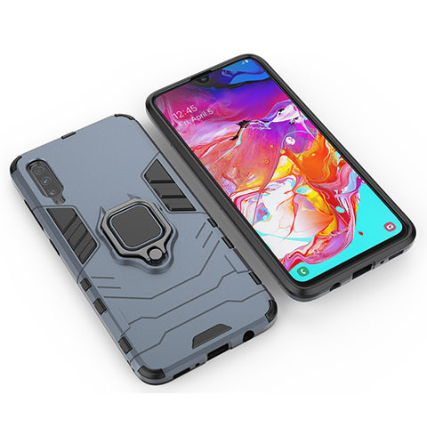 Silikon Hülle Handyhülle und Kunststoff Schutzhülle Hartschalen Tasche mit Magnetisch Fingerring Ständer KC1 für Samsung Galaxy A70 Blau