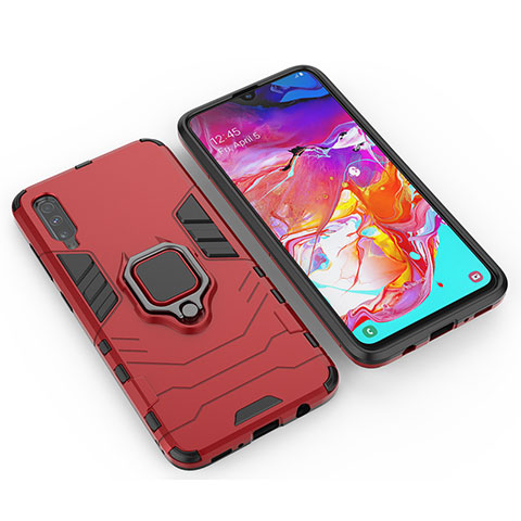 Silikon Hülle Handyhülle und Kunststoff Schutzhülle Hartschalen Tasche mit Magnetisch Fingerring Ständer KC1 für Samsung Galaxy A70S Rot