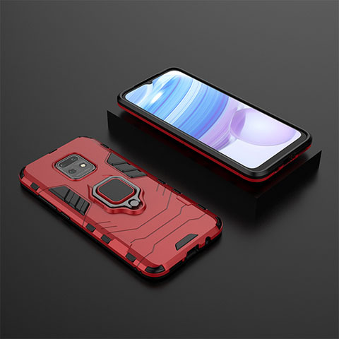 Silikon Hülle Handyhülle und Kunststoff Schutzhülle Hartschalen Tasche mit Magnetisch Fingerring Ständer KC1 für Xiaomi Redmi 10X Pro 5G Rot
