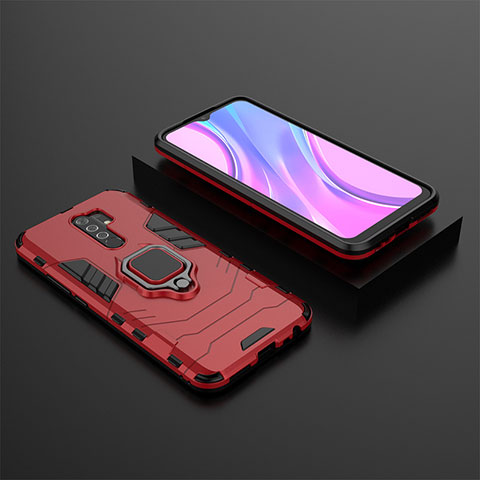 Silikon Hülle Handyhülle und Kunststoff Schutzhülle Hartschalen Tasche mit Magnetisch Fingerring Ständer KC1 für Xiaomi Redmi 9 Rot