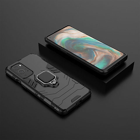 Silikon Hülle Handyhülle und Kunststoff Schutzhülle Hartschalen Tasche mit Magnetisch Fingerring Ständer KC2 für OnePlus 9 Pro 5G Schwarz