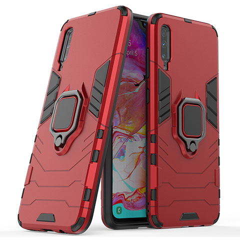 Silikon Hülle Handyhülle und Kunststoff Schutzhülle Hartschalen Tasche mit Magnetisch Fingerring Ständer KC2 für Samsung Galaxy A70 Rot