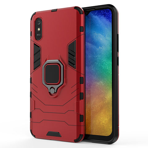 Silikon Hülle Handyhülle und Kunststoff Schutzhülle Hartschalen Tasche mit Magnetisch Fingerring Ständer KC2 für Xiaomi Redmi 9A Rot