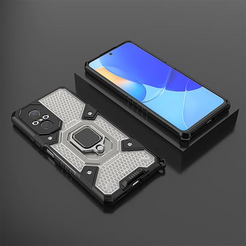 Silikon Hülle Handyhülle und Kunststoff Schutzhülle Hartschalen Tasche mit Magnetisch Fingerring Ständer KC3 für Huawei Nova 9 SE Schwarz