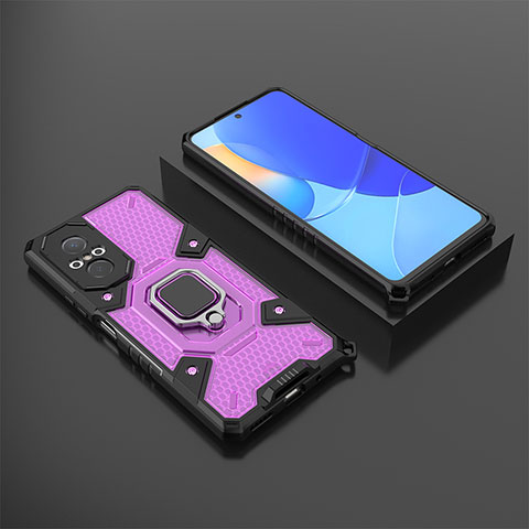 Silikon Hülle Handyhülle und Kunststoff Schutzhülle Hartschalen Tasche mit Magnetisch Fingerring Ständer KC3 für Huawei Nova 9 SE Violett