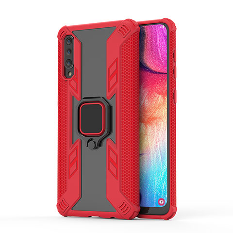 Silikon Hülle Handyhülle und Kunststoff Schutzhülle Hartschalen Tasche mit Magnetisch Fingerring Ständer KC3 für Samsung Galaxy A50 Rot