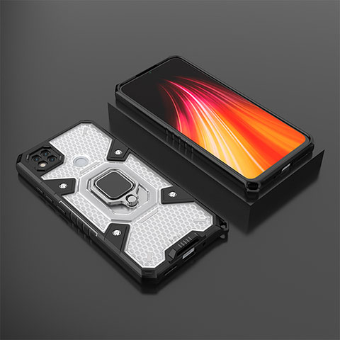 Silikon Hülle Handyhülle und Kunststoff Schutzhülle Hartschalen Tasche mit Magnetisch Fingerring Ständer KC3 für Xiaomi Redmi 9 India Weiß