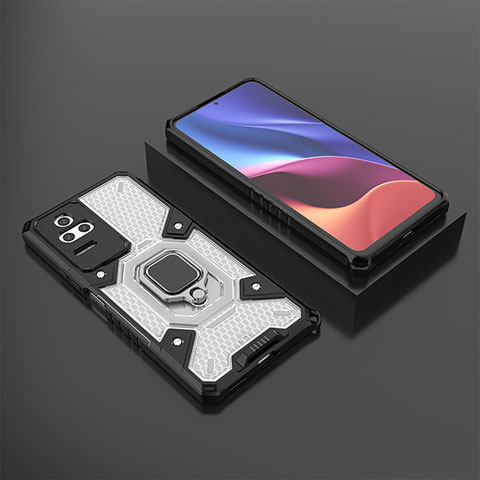 Silikon Hülle Handyhülle und Kunststoff Schutzhülle Hartschalen Tasche mit Magnetisch Fingerring Ständer KC3 für Xiaomi Redmi K50 Pro 5G Weiß