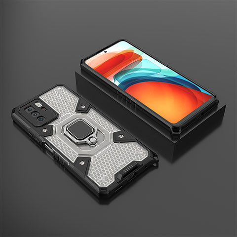 Silikon Hülle Handyhülle und Kunststoff Schutzhülle Hartschalen Tasche mit Magnetisch Fingerring Ständer KC3 für Xiaomi Redmi Note 10 Pro 5G Schwarz