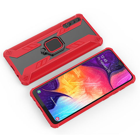 Silikon Hülle Handyhülle und Kunststoff Schutzhülle Hartschalen Tasche mit Magnetisch Fingerring Ständer KC4 für Samsung Galaxy A50 Rot