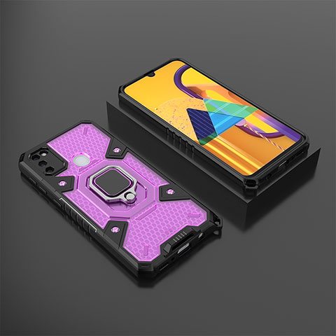 Silikon Hülle Handyhülle und Kunststoff Schutzhülle Hartschalen Tasche mit Magnetisch Fingerring Ständer KC4 für Samsung Galaxy M30s Violett