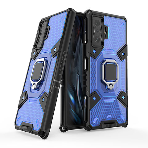 Silikon Hülle Handyhülle und Kunststoff Schutzhülle Hartschalen Tasche mit Magnetisch Fingerring Ständer KC4 für Xiaomi Poco F4 GT 5G Blau