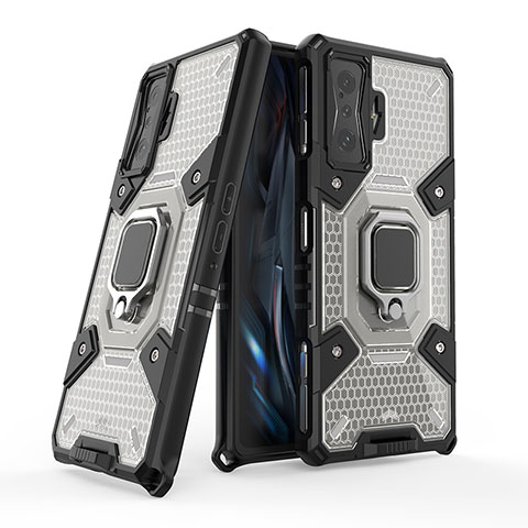 Silikon Hülle Handyhülle und Kunststoff Schutzhülle Hartschalen Tasche mit Magnetisch Fingerring Ständer KC4 für Xiaomi Poco F4 GT 5G Schwarz