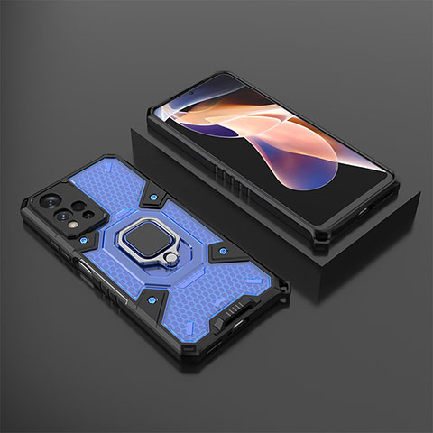 Silikon Hülle Handyhülle und Kunststoff Schutzhülle Hartschalen Tasche mit Magnetisch Fingerring Ständer KC4 für Xiaomi Redmi Note 11 Pro+ Plus 5G Blau