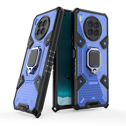Silikon Hülle Handyhülle und Kunststoff Schutzhülle Hartschalen Tasche mit Magnetisch Fingerring Ständer KC5 für Huawei Nova 8i Blau