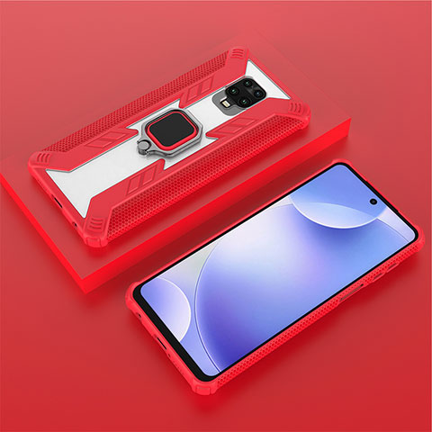 Silikon Hülle Handyhülle und Kunststoff Schutzhülle Hartschalen Tasche mit Magnetisch Fingerring Ständer KC6 für Xiaomi Redmi Note 9 Pro Rot