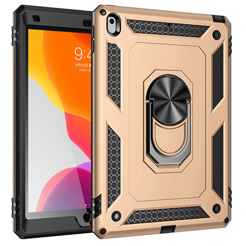 Silikon Hülle Handyhülle und Kunststoff Schutzhülle Hartschalen Tasche mit Magnetisch Fingerring Ständer MQ1 für Apple iPad 10.2 (2019) Gold