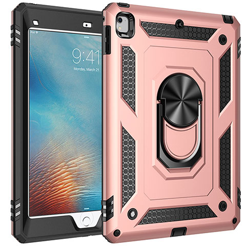 Silikon Hülle Handyhülle und Kunststoff Schutzhülle Hartschalen Tasche mit Magnetisch Fingerring Ständer MQ1 für Apple iPad Air 2 Rosegold