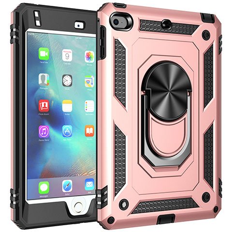 Silikon Hülle Handyhülle und Kunststoff Schutzhülle Hartschalen Tasche mit Magnetisch Fingerring Ständer MQ1 für Apple iPad Mini 5 (2019) Rosegold