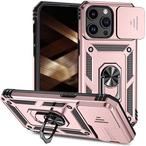 Silikon Hülle Handyhülle und Kunststoff Schutzhülle Hartschalen Tasche mit Magnetisch Fingerring Ständer MQ1 für Apple iPhone 13 Pro Max Rosegold