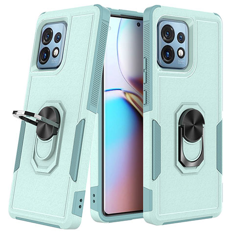 Silikon Hülle Handyhülle und Kunststoff Schutzhülle Hartschalen Tasche mit Magnetisch Fingerring Ständer MQ1 für Motorola Moto Edge Plus (2023) 5G Cyan