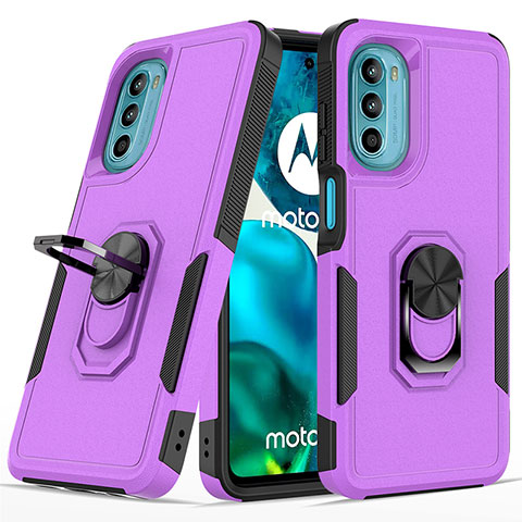 Silikon Hülle Handyhülle und Kunststoff Schutzhülle Hartschalen Tasche mit Magnetisch Fingerring Ständer MQ1 für Motorola MOTO G52 Violett