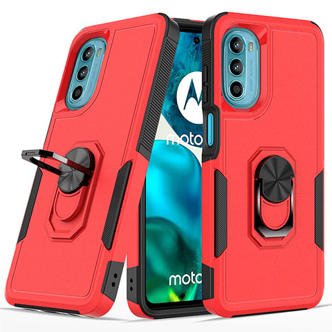 Silikon Hülle Handyhülle und Kunststoff Schutzhülle Hartschalen Tasche mit Magnetisch Fingerring Ständer MQ1 für Motorola Moto G82 5G Rot