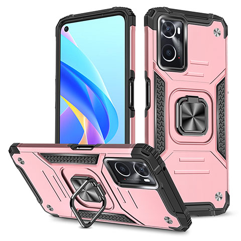 Silikon Hülle Handyhülle und Kunststoff Schutzhülle Hartschalen Tasche mit Magnetisch Fingerring Ständer MQ1 für Oppo A36 Rosegold