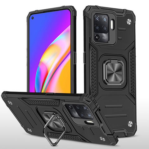 Silikon Hülle Handyhülle und Kunststoff Schutzhülle Hartschalen Tasche mit Magnetisch Fingerring Ständer MQ1 für Oppo A94 4G Schwarz