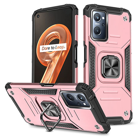 Silikon Hülle Handyhülle und Kunststoff Schutzhülle Hartschalen Tasche mit Magnetisch Fingerring Ständer MQ1 für Oppo A96 4G Rosegold