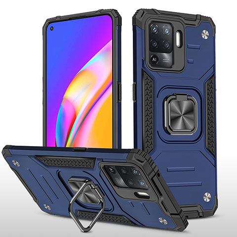 Silikon Hülle Handyhülle und Kunststoff Schutzhülle Hartschalen Tasche mit Magnetisch Fingerring Ständer MQ1 für Oppo F19 Pro Blau