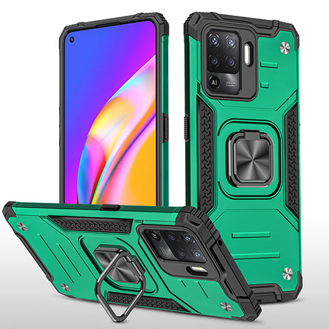 Silikon Hülle Handyhülle und Kunststoff Schutzhülle Hartschalen Tasche mit Magnetisch Fingerring Ständer MQ1 für Oppo F19 Pro Nachtgrün