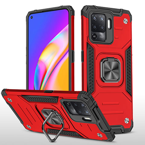 Silikon Hülle Handyhülle und Kunststoff Schutzhülle Hartschalen Tasche mit Magnetisch Fingerring Ständer MQ1 für Oppo Reno5 F Rot