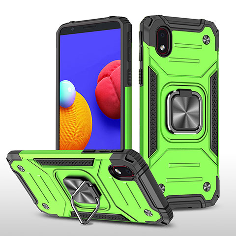 Silikon Hülle Handyhülle und Kunststoff Schutzhülle Hartschalen Tasche mit Magnetisch Fingerring Ständer MQ1 für Samsung Galaxy A01 Core Grün