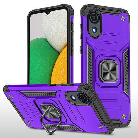 Silikon Hülle Handyhülle und Kunststoff Schutzhülle Hartschalen Tasche mit Magnetisch Fingerring Ständer MQ1 für Samsung Galaxy A03 Core Violett