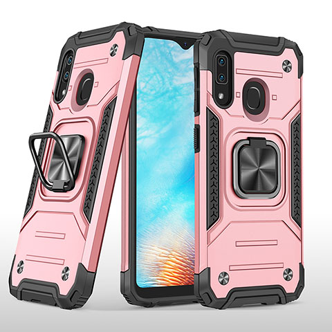 Silikon Hülle Handyhülle und Kunststoff Schutzhülle Hartschalen Tasche mit Magnetisch Fingerring Ständer MQ1 für Samsung Galaxy A20e Rosegold