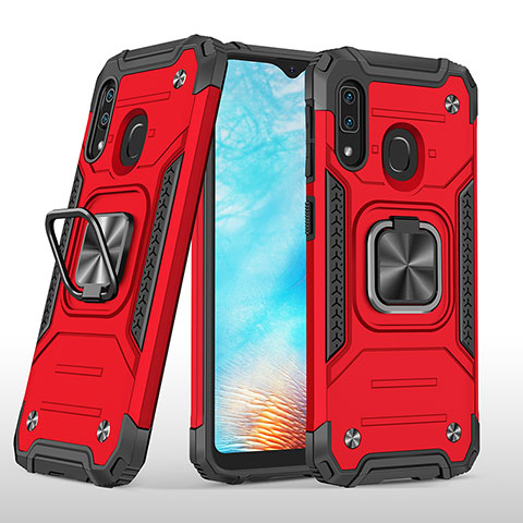 Silikon Hülle Handyhülle und Kunststoff Schutzhülle Hartschalen Tasche mit Magnetisch Fingerring Ständer MQ1 für Samsung Galaxy A20e Rot