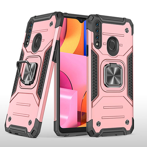 Silikon Hülle Handyhülle und Kunststoff Schutzhülle Hartschalen Tasche mit Magnetisch Fingerring Ständer MQ1 für Samsung Galaxy A20s Rosegold