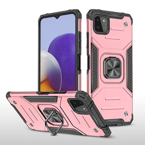 Silikon Hülle Handyhülle und Kunststoff Schutzhülle Hartschalen Tasche mit Magnetisch Fingerring Ständer MQ1 für Samsung Galaxy A22s 5G Rosegold